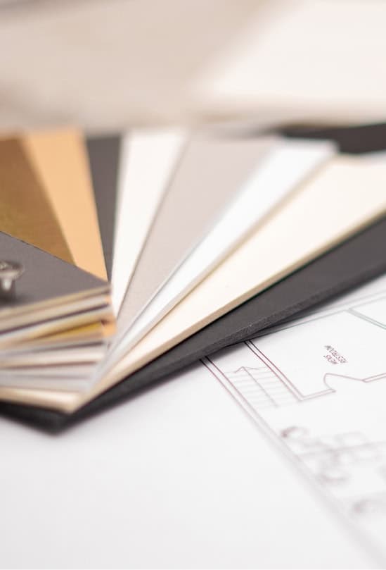 Material and colour swatches on a build plan