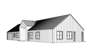 3D render of a barn-style home design