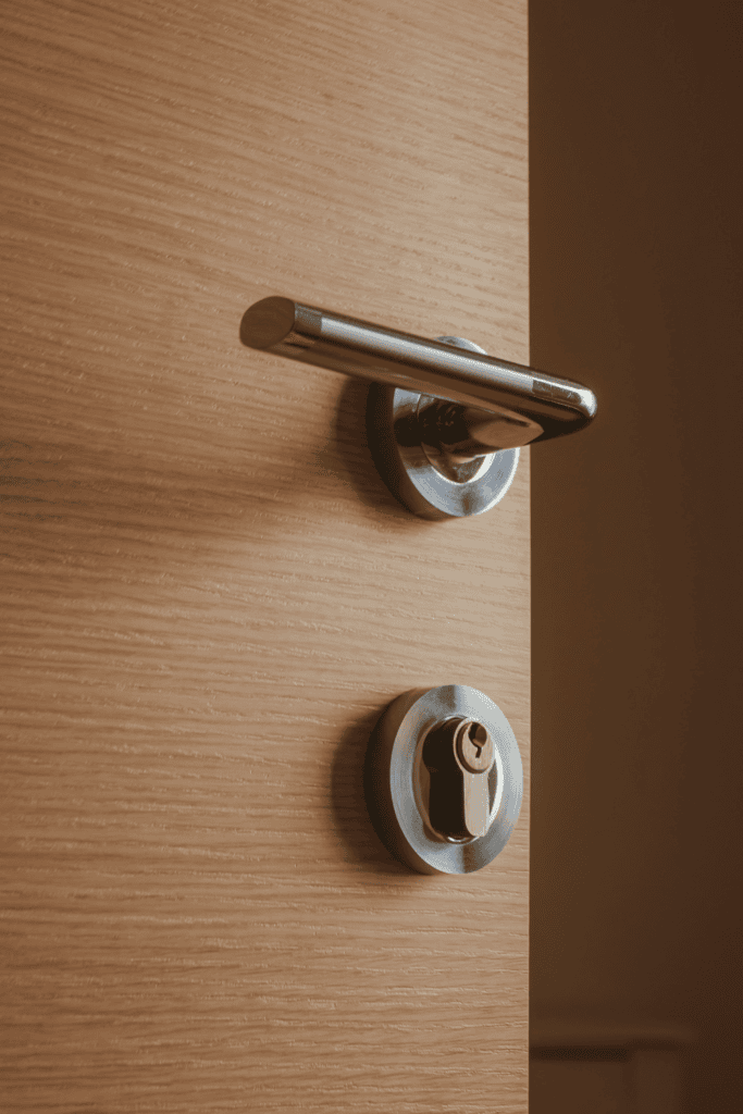 Lever-style door handle, easier to use than a round knob